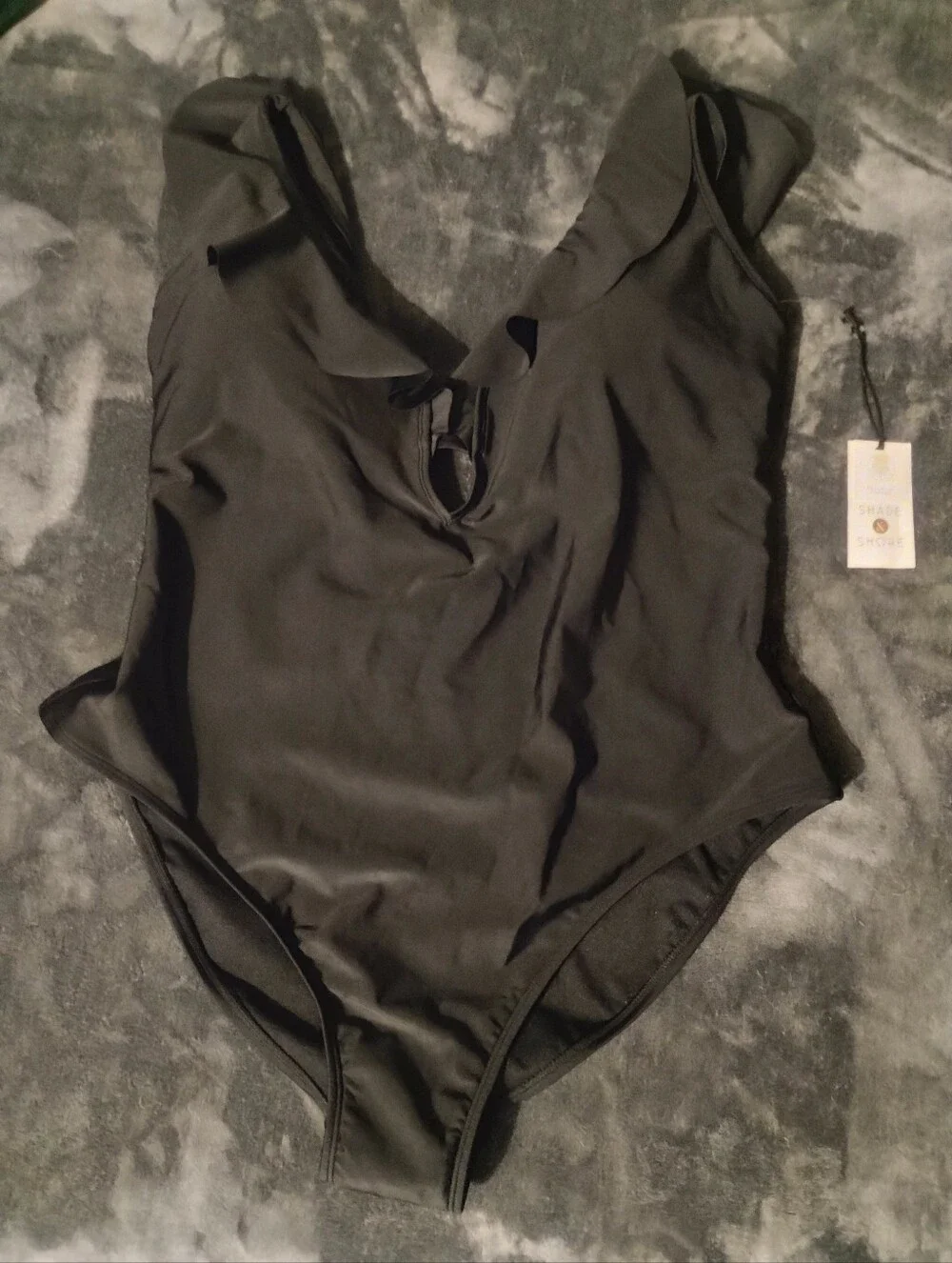 Ruffled One-Piece Swimsuit Black Sz XL (16) by Shade & Shore NWT